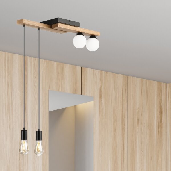 Lustră pe cablu CORTINA 2xE27/15W/230V + 2xG9/5W/230V negru/stejar