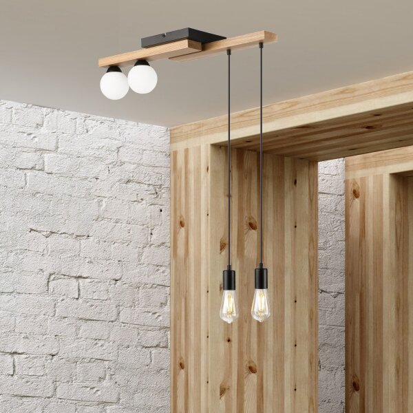 Lustră pe cablu CORTINA 2xE27/15W/230V + 2xG9/5W/230V negru/stejar