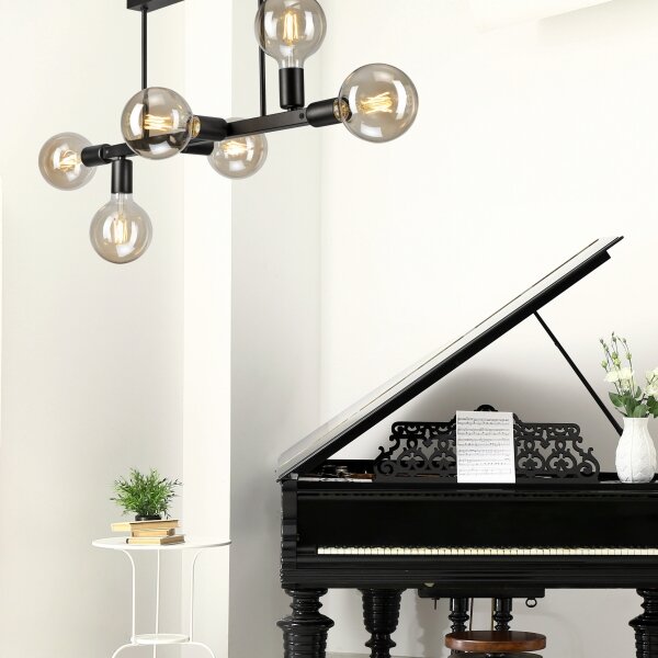 Lustră pe tijă ASTRID 6xE27/60W/230V negru