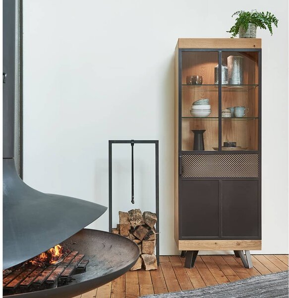 Vitrină lemn masiv Fusion Personalizabilă, 65 × 43 × 180 cm - Tabac