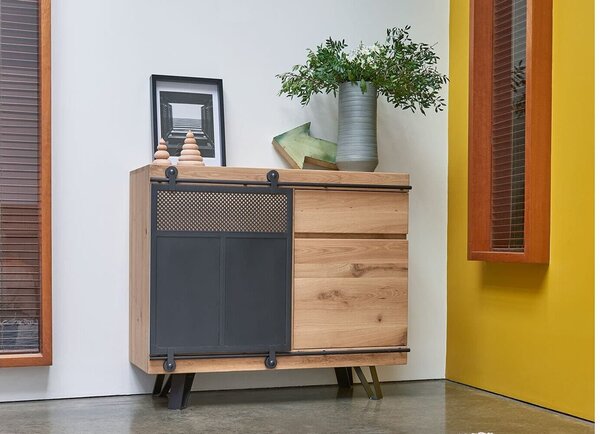 Comodă lemn masiv Fusion Personalizabilă, 98 × 45.5 × 115 cm - Tabac
