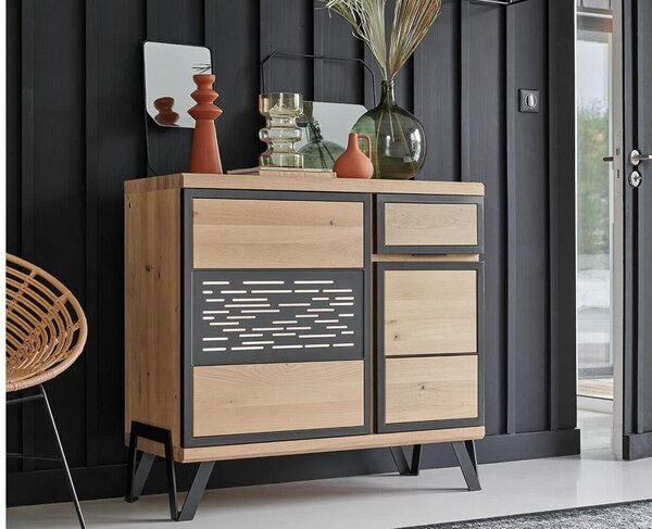 Comodă stejar masiv Edge Personalizabilă, 101 × 42 × 94 cm - Tabac