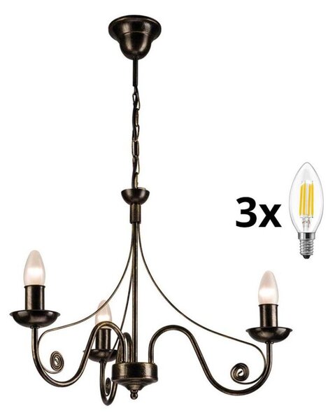 Lustră LED pe lanț Brilagi STEFANO 3xE14/40W/230V negru patină