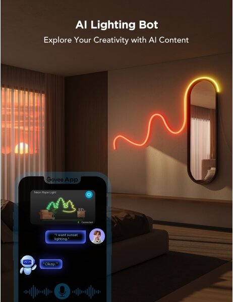 Bandă LED flexibilă Govee Neon 2 MATTER 5m RGBIC Wi-Fi IP67