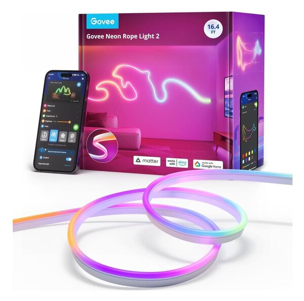 Bandă LED flexibilă Govee Neon 2 MATTER 5m RGBIC Wi-Fi IP67