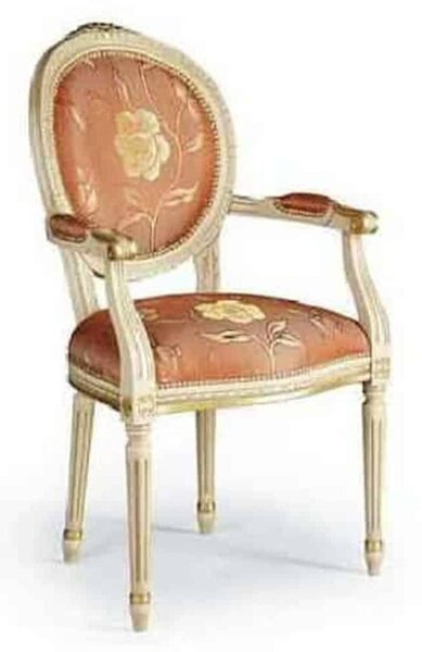 Scaun lemn masiv clasic Regal cu Spătar Tapițat și Brațe, 56 × 61 × 100 cm - Nuc