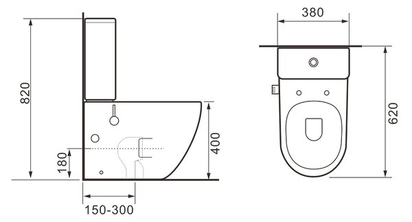 Erga Siena, Vas combinat WC 620x365x820 mm, Fără ramă + funcție bideu + capac WC, negru mat, ERG-V03-SIENA-RIM-BID-BK