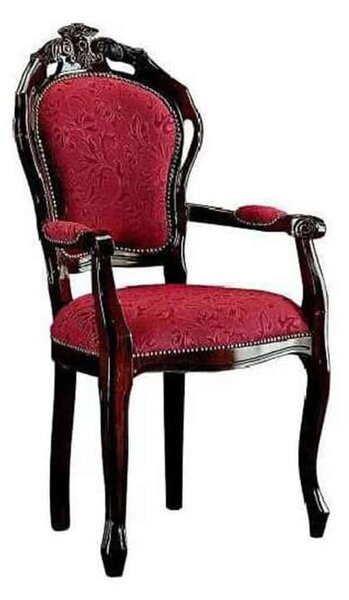 Scaun lemn masiv clasic Baroque II cu Spătar Tapițat și Brațe, 58 × 58 × 107 cm - Nuc