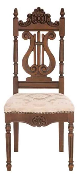 Scaun lemn masiv clasic Noble cu Spătar Lira, 59 × 50 × 115,5 cm - Nuc