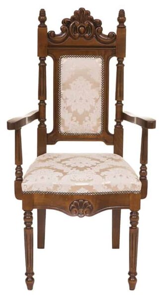 Scaun lemn masiv clasic Noble cu Spătar Tapițat și Brațe, 59 × 50 × 115,5 cm - Nuc