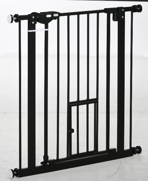 PawHut Portita pentru Caini cu Fixare prin Apasare, Bariera de Protectie Extensibila de 74-80 cm cu Inchidere Automata, Neagra