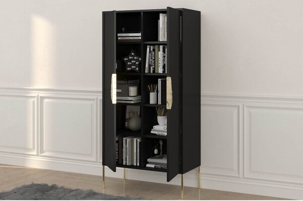 Dulap TV lemn masiv Merlin Personalizabilă Accesorii placate cu Aur, 80,1 × 40 × 160 cm - Alb