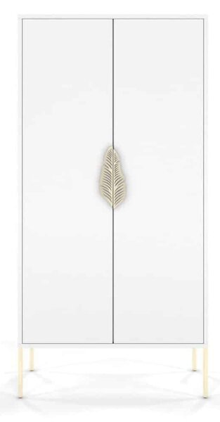 Dulap TV lemn masiv Merlin Personalizabilă Accesorii placate cu Aur, 80,1 × 40 × 160 cm - Alb