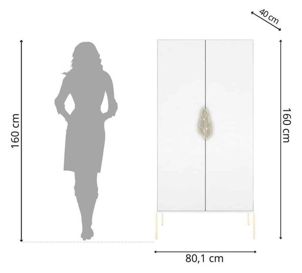 Dulap TV lemn masiv Merlin Personalizabilă Accesorii placate cu Aur, 80,1 × 40 × 160 cm - Alb