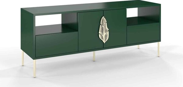 Comodă TV lemn masiv Merlin Personalizabilă Accesorii placate cu Aur, 136 × 40 × 60 cm - Alb