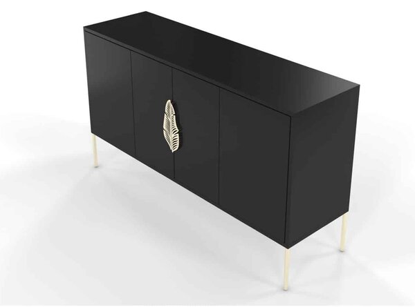 Comodă lemn masiv Merlin Personalizabilă Accesorii placate cu Aur, 138 × 40 × 79 cm - Alb