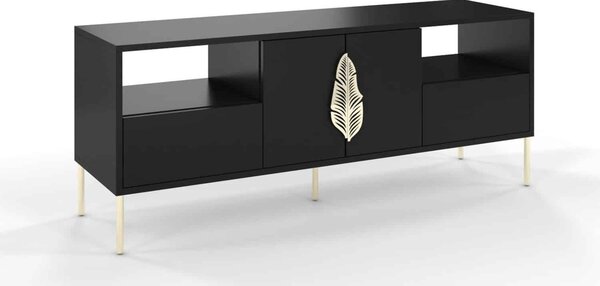 Comodă TV lemn masiv Merlin Personalizabilă Accesorii placate cu Aur, 136 × 40 × 60 cm - Alb