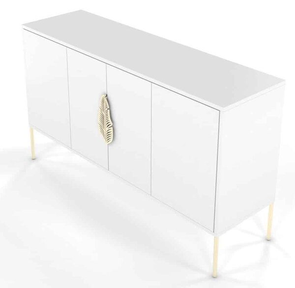 Comodă lemn masiv Merlin Personalizabilă Accesorii placate cu Aur, 138 × 40 × 79 cm - Alb