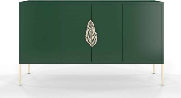 Comodă lemn masiv Merlin Personalizabilă Accesorii placate cu Aur, 138 × 40 × 79 cm - Alb