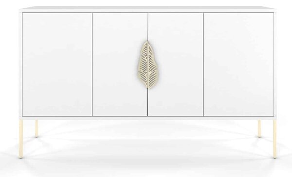 Comodă lemn masiv Merlin Personalizabilă Accesorii placate cu Aur, 138 × 40 × 79 cm - Alb
