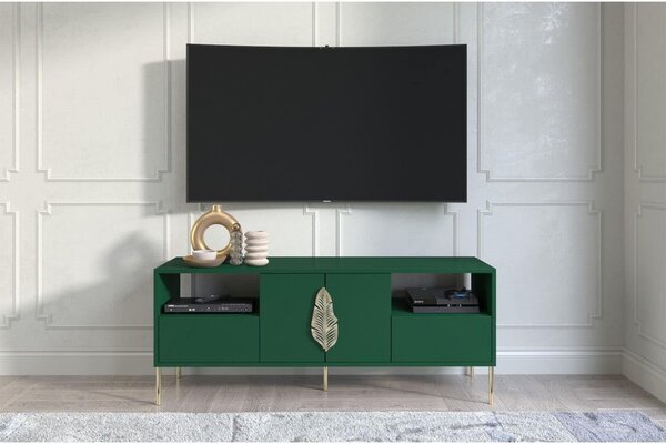 Comodă TV lemn masiv Merlin Personalizabilă Accesorii placate cu Aur, 136 × 40 × 60 cm - Alb