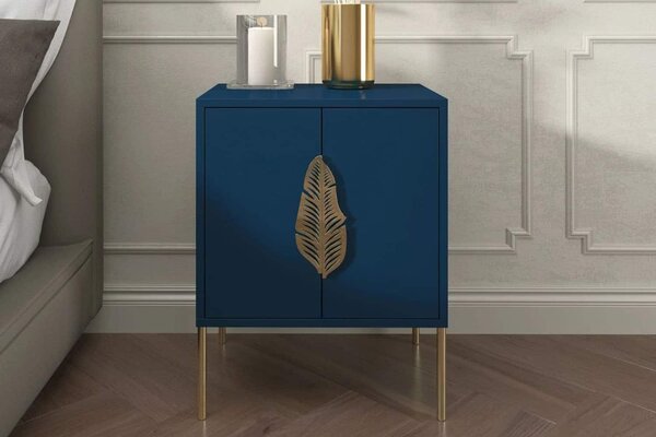 Noptieră lemn masiv Merlin Personalizabilă Accesorii placate cu Aur, 54 × 40 × 69 cm - Alb