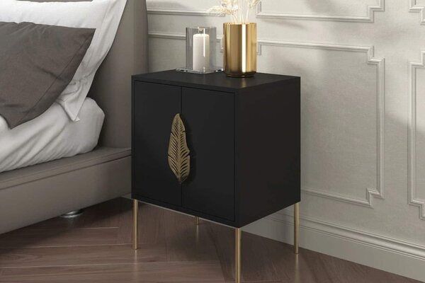 Noptieră lemn masiv Merlin Personalizabilă Accesorii placate cu Aur, 54 × 40 × 69 cm - Alb