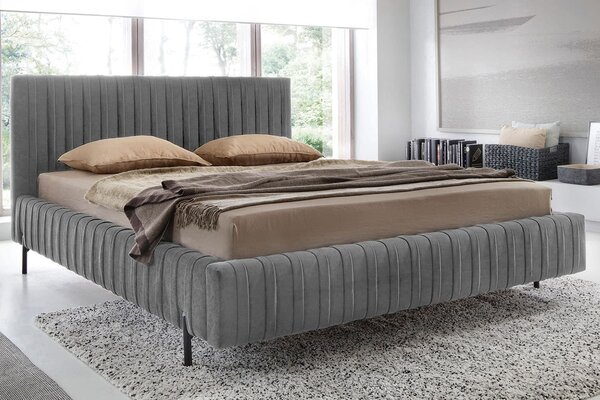 Pat lemn masiv Tapițat Plix cu Ladă Depozitare Personalizabil 140/160/180 x 200 cm - Nube 05, 140 x 200 cm