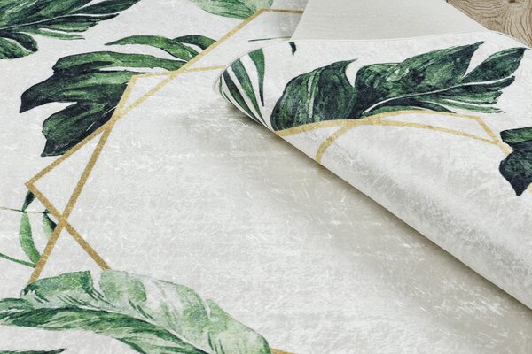 ANDRE 1168 covor lavabil Monstera pleacă, geometric anti-alunecare - alb / verde