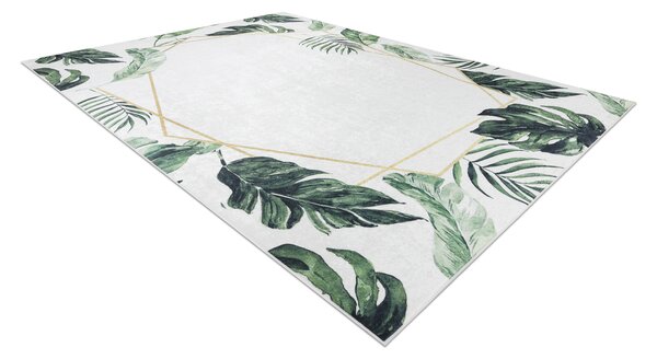 ANDRE 1168 covor lavabil Monstera pleacă, geometric anti-alunecare - alb / verde