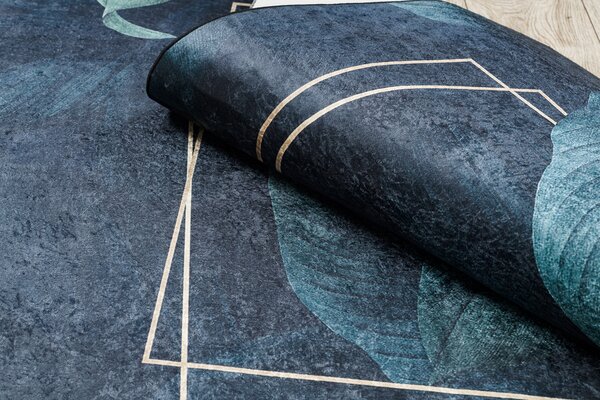 ANDRE 1170 covor lavabil Frunze, geometric anti-alunecare - albastru