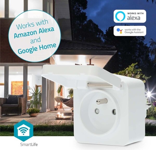 Priză inteligentă Nedis WIFIPO130EWT 3680W/230V/ tip E/16A Wi-Fi Tuya IP44