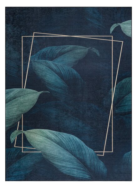ANDRE 1170 covor lavabil Frunze, geometric anti-alunecare - albastru