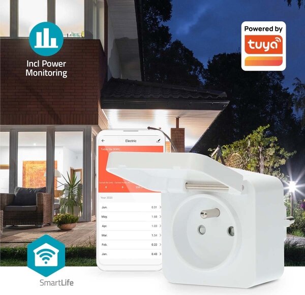Priză inteligentă Nedis WIFIPO130EWT 3680W/230V/ tip E/16A Wi-Fi Tuya IP44