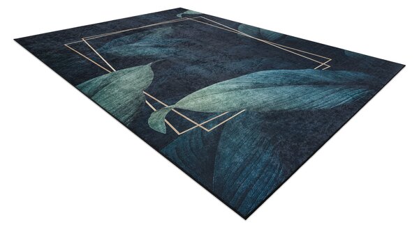 ANDRE 1170 covor lavabil Frunze, geometric anti-alunecare - albastru
