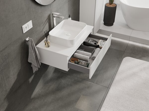 Mexen Rivel, mobilier baie 80 cm, 1 sertar, canelat, alb mat, 91A20-08023-1-BF01