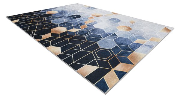 ANDRE 1216 covor lavabil cub, geometric anti-alunecare - albastru