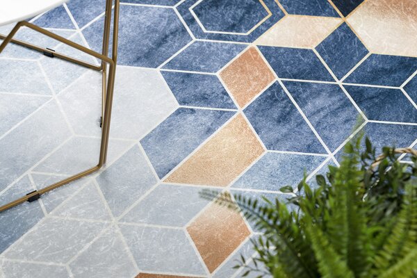 ANDRE 1216 covor lavabil cub, geometric anti-alunecare - albastru