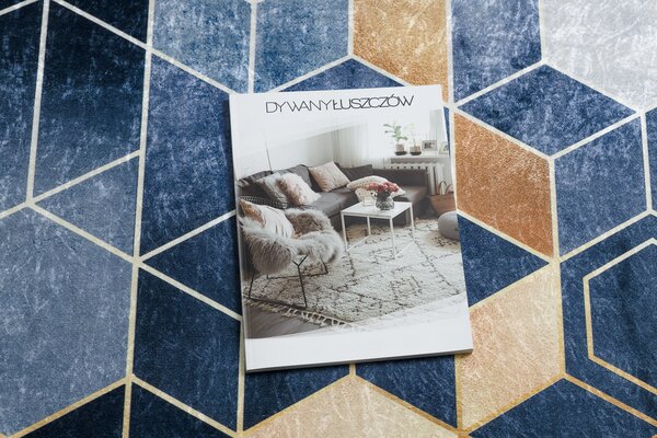 ANDRE 1216 covor lavabil cub, geometric anti-alunecare - albastru