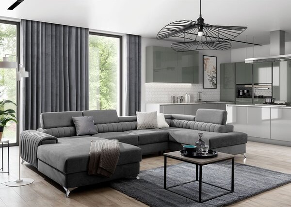Colțar lemn masiv Formă U Extensibil Levi 347x202cm