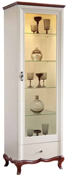 Vitrină lemn masiv nuc Milan II Alb-, 64 × 46,5 × 209,5 cm - Stanga