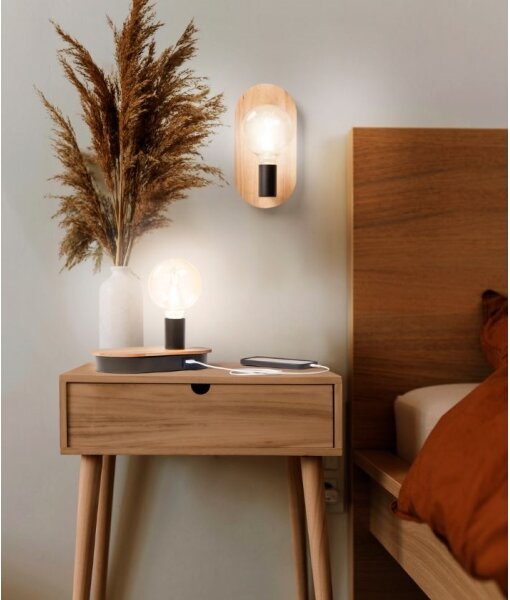 Lampă LED tactilă de masă cu conector USB Ledvance DECOR WOOD 1xE27/8W/230V