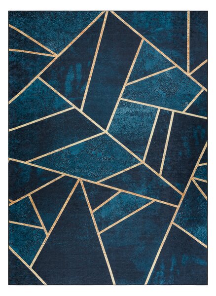 ANDRE 1173 covor lavabil mozaic, geometric anti-alunecare - turcoaz / aur