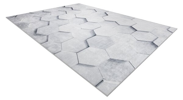 ANDRE 1180 covor lavabil Fagure, hexagon 3D anti-alunecare - gri
