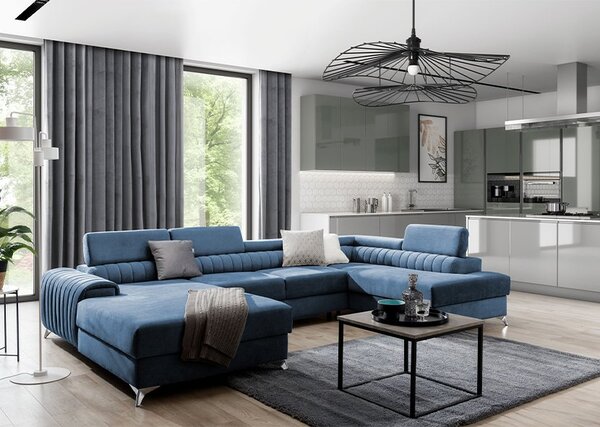 Colțar lemn masiv Formă U Extensibil Levi 347x202cm