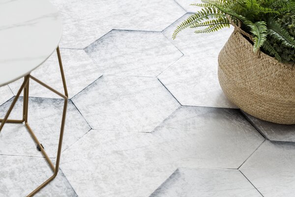 ANDRE 1180 covor lavabil Fagure, hexagon 3D anti-alunecare - gri