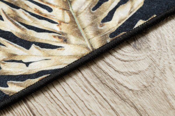 ANDRE 1311 covor lavabil Monstera pleacă, geometric anti-alunecare - negru / aur