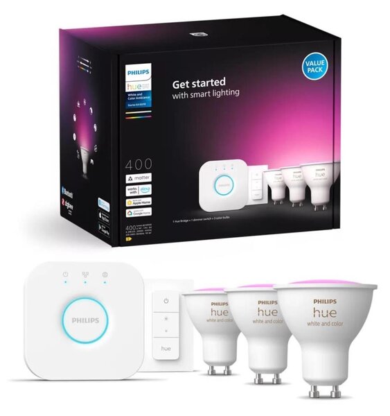Set de bază Philips Hue WACA 3xGU10/4,2W/230V 2000-6500K + Bridge și întrerupător dimmer