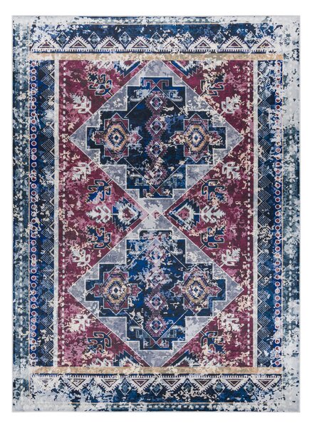 ANDRE 1136 covor lavabil oriental vintage anti-alunecare - vin roșu / albastru