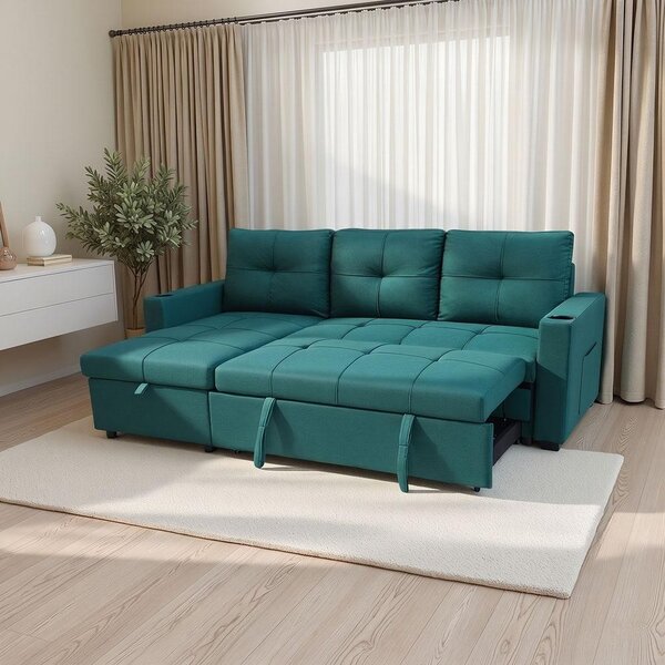 Colțar extensibil Avenberg KENDRA, cu spațiu de depozitare, verde închis